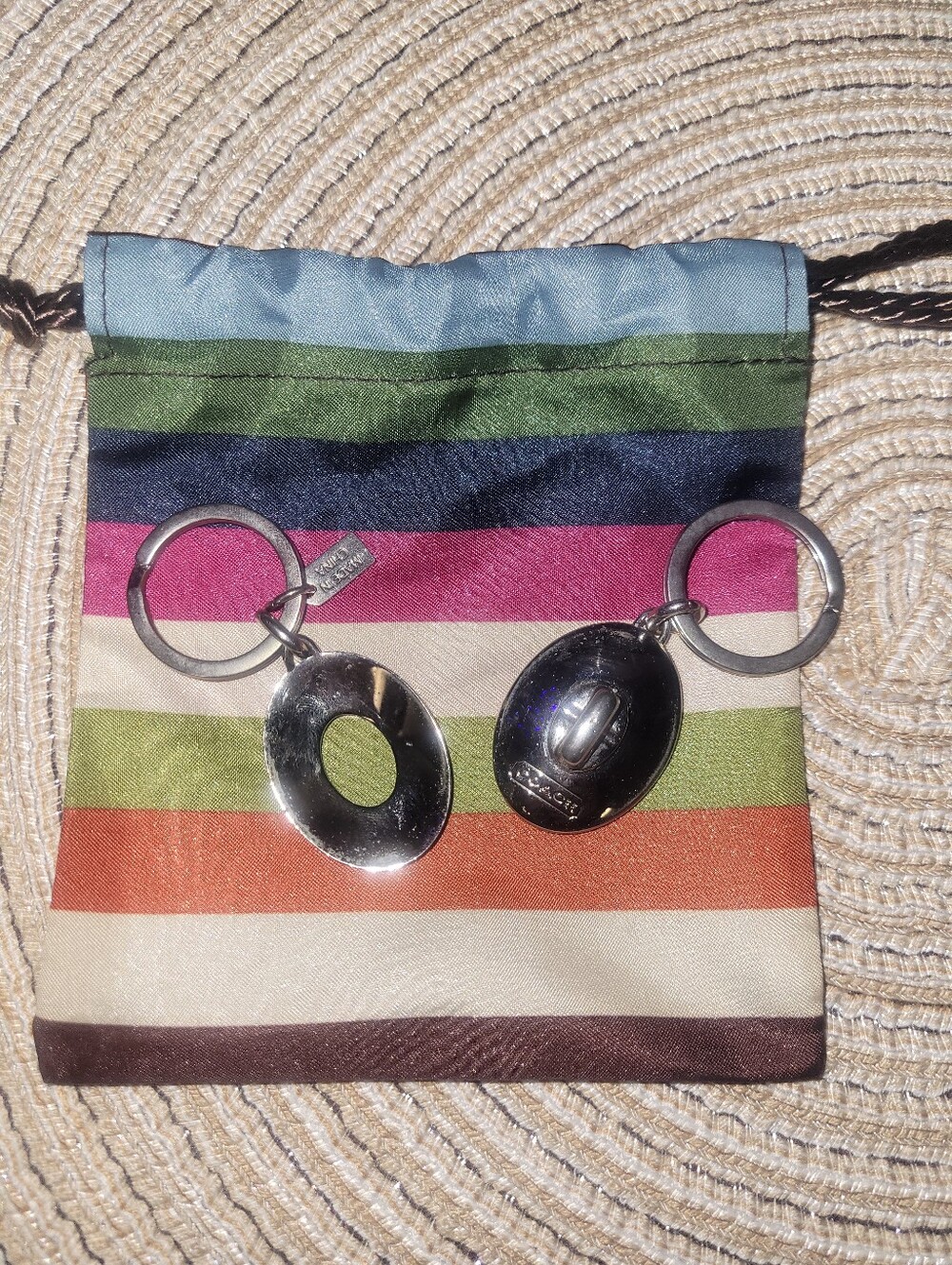 Vintage Y2K Coach Legacy Stripe Turnlock Valet Keychain #92529 - Picture 5 of 5